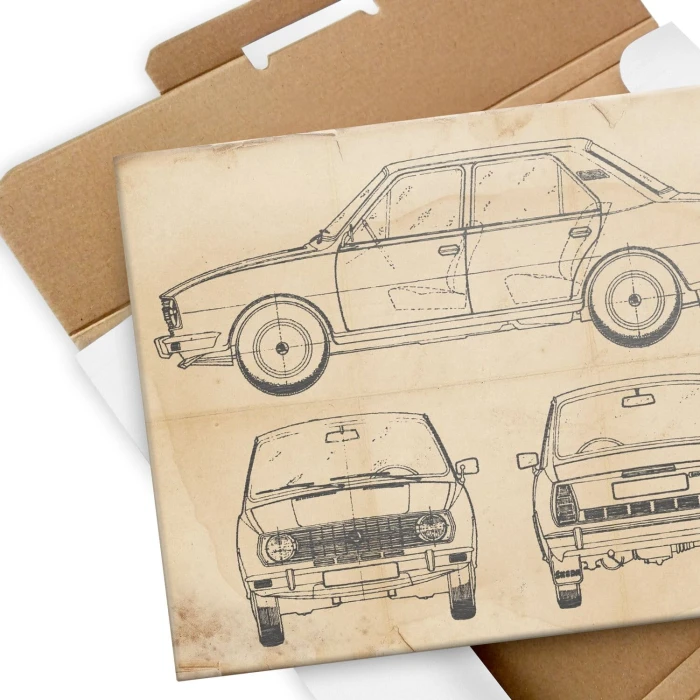 Plakat metalowy Skoda 105 Samochód Auto Motoryzacja Patent Retro Prezent
