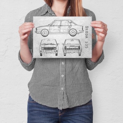Plakat metalowy Skoda 105 Samochód Auto Motoryzacja Patent Stone Prezent