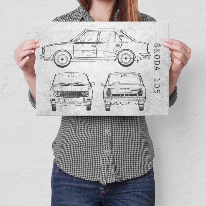 Plakat metalowy Skoda 105 Samochód Auto Motoryzacja Patent Stone Prezent