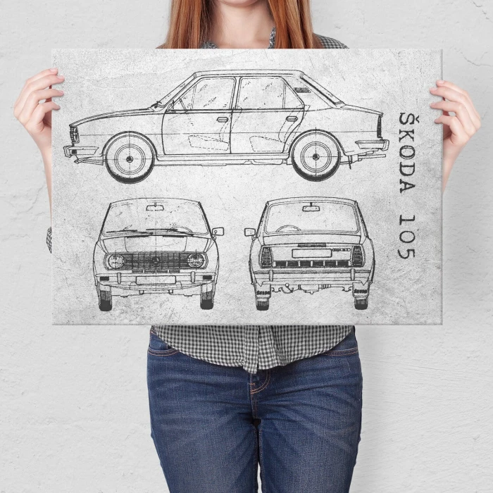 Plakat metalowy Skoda 105 Samochód Auto Motoryzacja Patent Stone Prezent