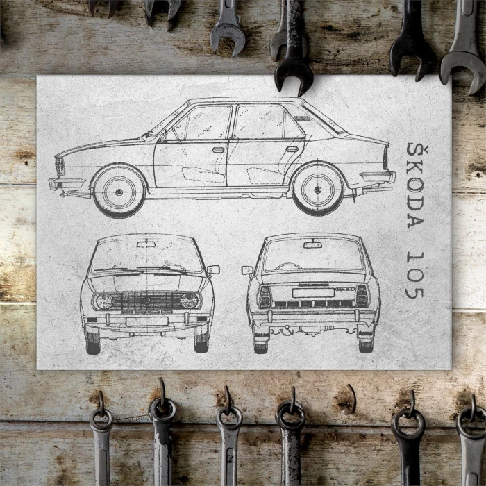 Plakat metalowy Skoda 105 Samochód Auto Motoryzacja Patent Stone Prezent