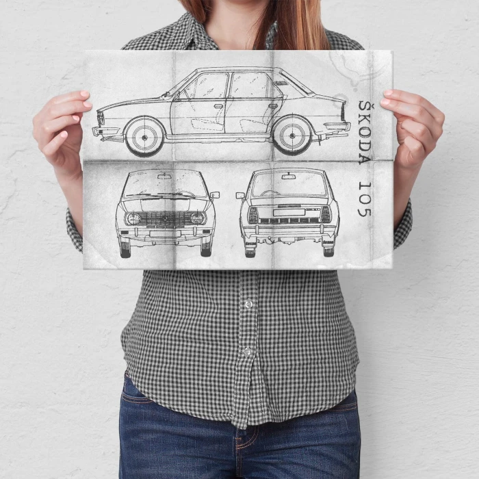 Plakat metalowy Skoda 105 Samochód Auto Motoryzacja Patent Daily Prezent