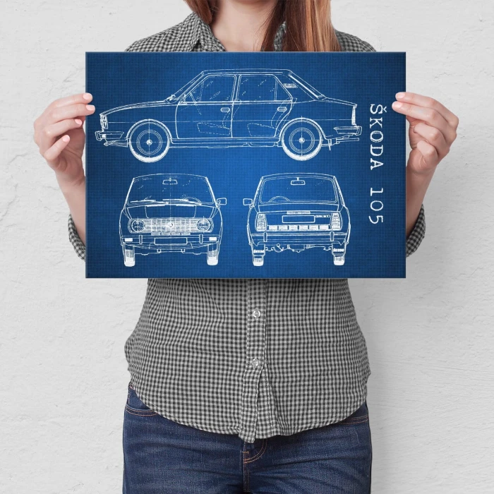 Plakat metalowy Skoda 105 Samochód Auto Motoryzacja Patent Tech Prezent