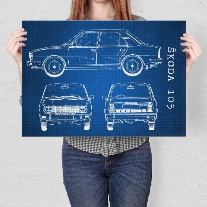 Poster metal Skoda 105 Samochód Auto Motoryzacja Patent Tech gift