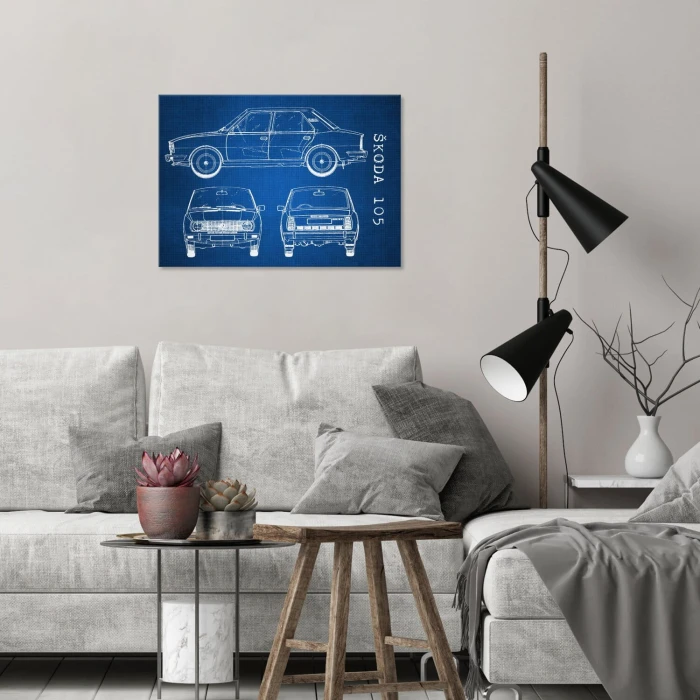 Plakat metalowy Skoda 105 Samochód Auto Motoryzacja Patent Tech Prezent