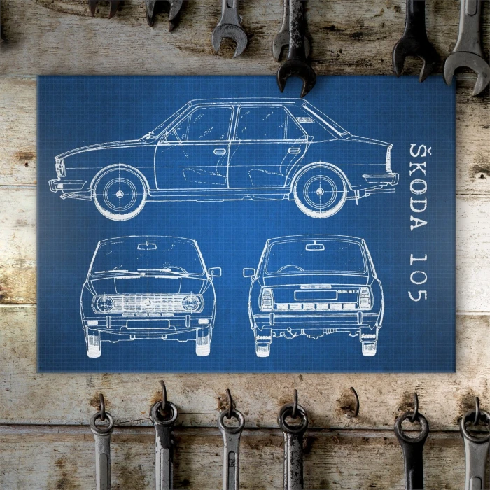 Poster metal Skoda 105 Samochód Auto Motoryzacja Patent Tech gift