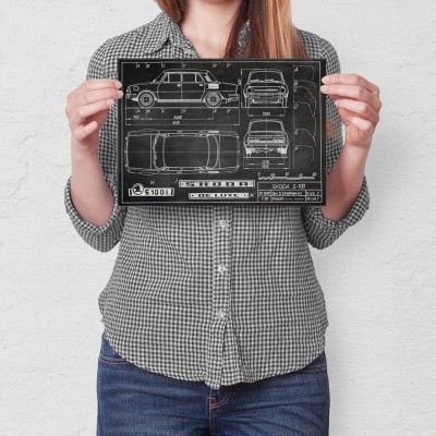 Plakat metalowy Skoda 100 Samochód Auto Motoryzacja Patent Slate Prezent