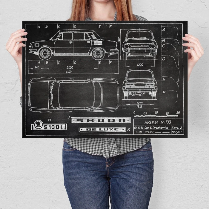 Plakat metalowy Skoda 100 Samochód Auto Motoryzacja Patent Slate Prezent