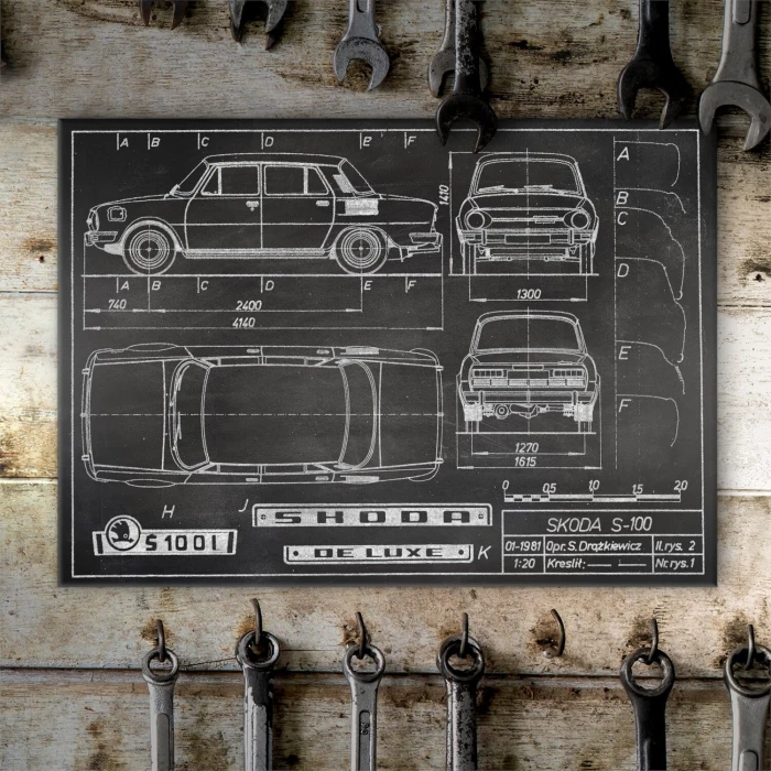 Plakat metalowy Skoda 100 Samochód Auto Motoryzacja Patent Slate Prezent