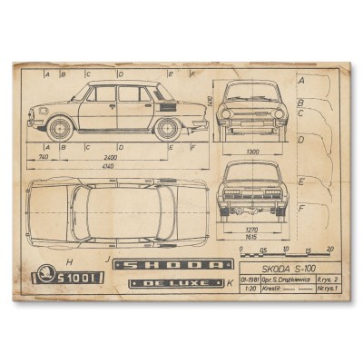 Plakat metalowy Skoda 100 Samochód Auto Motoryzacja Patent Retro Prezent