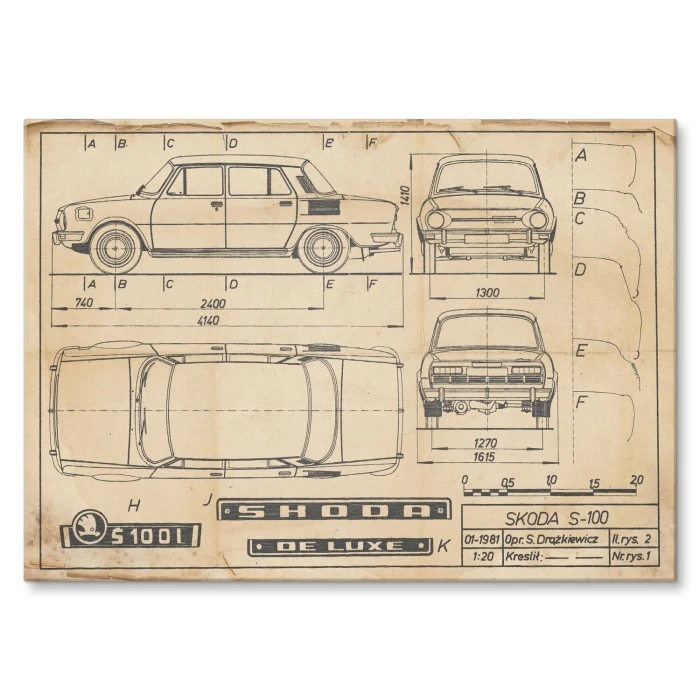 Poster metal Skoda 100 Samochód Auto Motoryzacja Patent Retro gift