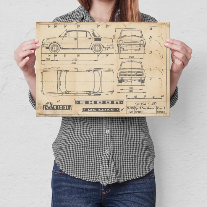 Poster metal Skoda 100 Samochód Auto Motoryzacja Patent Retro gift