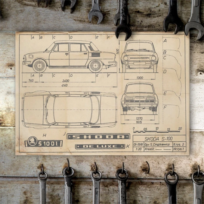 Poster metal Skoda 100 Samochód Auto Motoryzacja Patent Retro gift