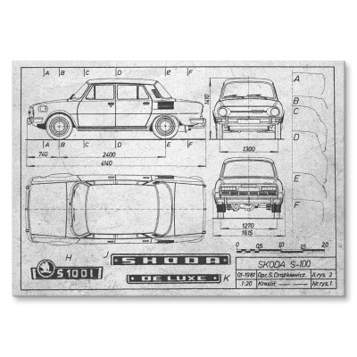 Plakat metalowy Skoda 100 Samochód Auto Motoryzacja Patent Stone Prezent