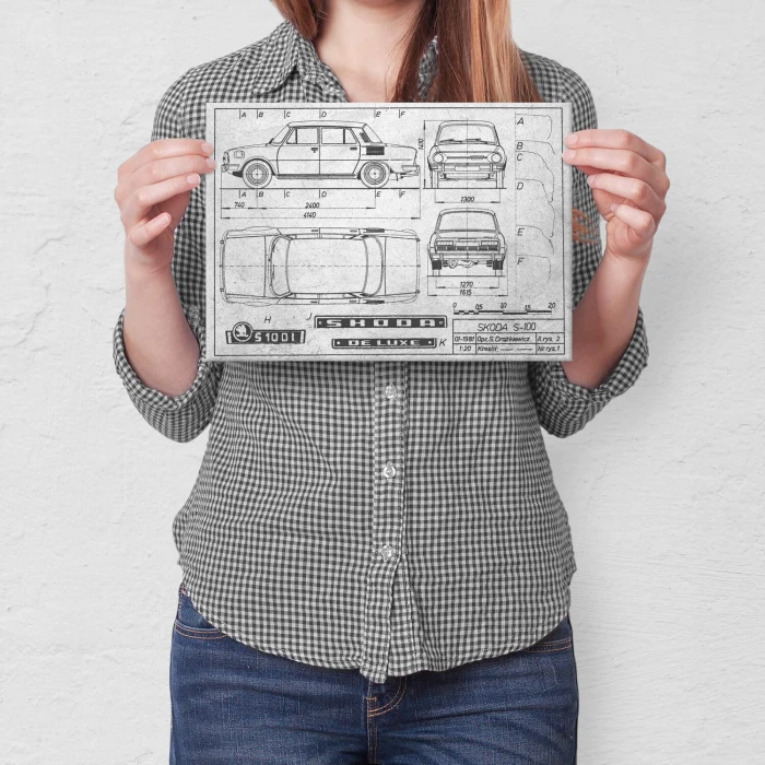 Plakat metalowy Skoda 100 Samochód Auto Motoryzacja Patent Stone Prezent