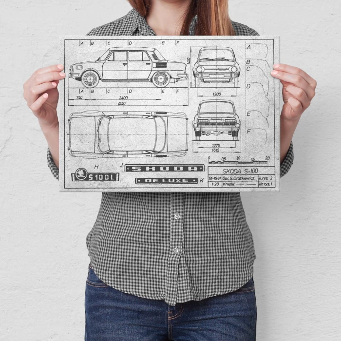 Plakat metalowy Skoda 100 Samochód Auto Motoryzacja Patent Stone Prezent
