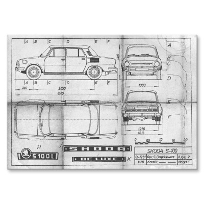 Plakat metalowy Skoda 100 Samochód Auto Motoryzacja Patent Daily Prezent