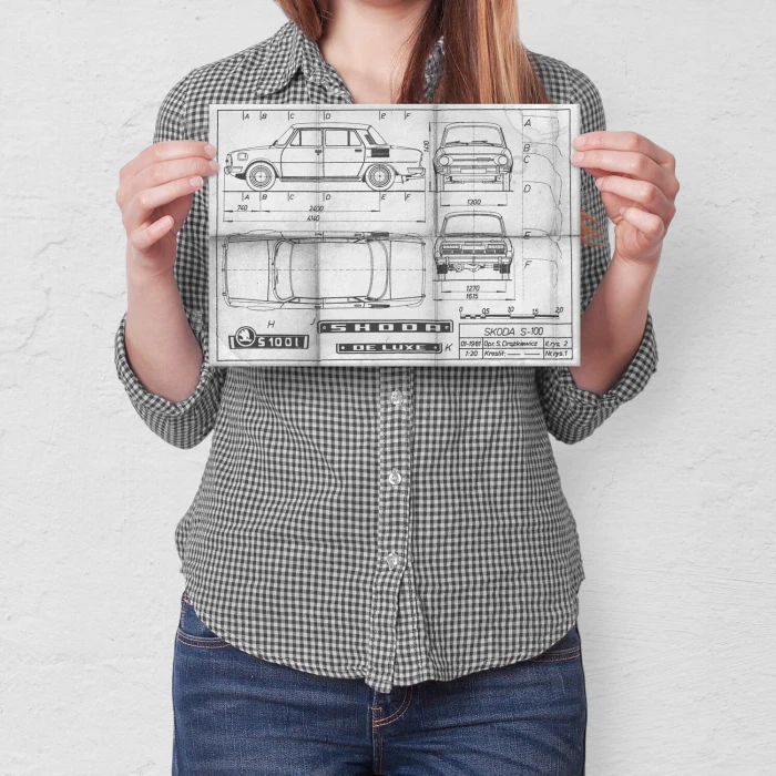 Plakat metalowy Skoda 100 Samochód Auto Motoryzacja Patent Daily Prezent
