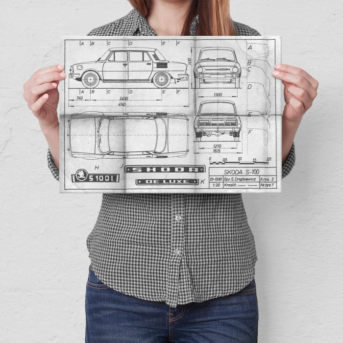 Plakat metalowy Skoda 100 Samochód Auto Motoryzacja Patent Daily Prezent