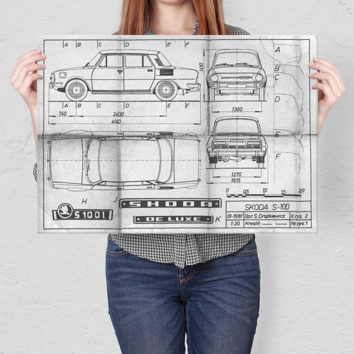 Plakat metalowy Skoda 100 Samochód Auto Motoryzacja Patent Daily Prezent