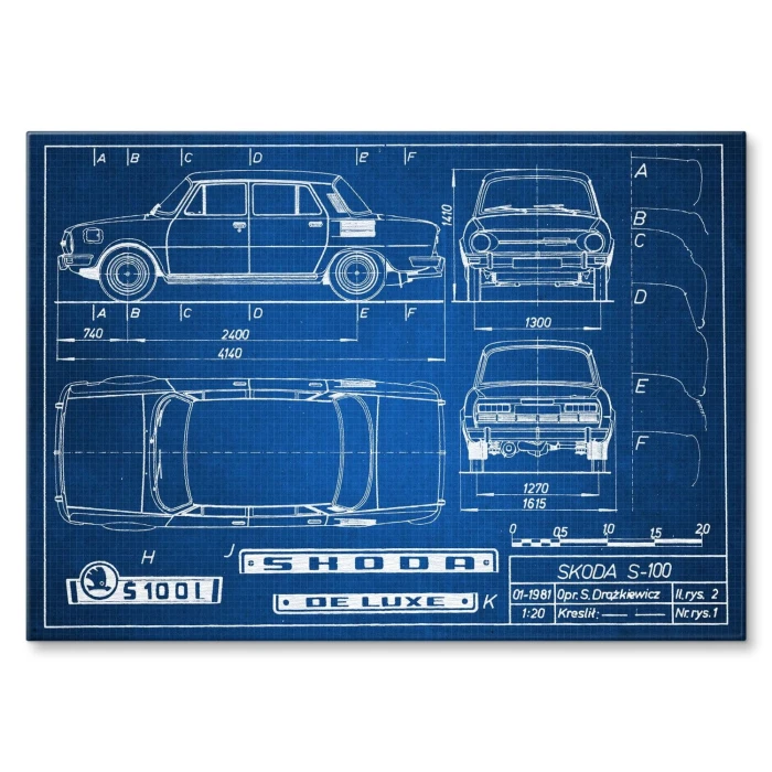 Plakat metalowy Skoda 100 Samochód Auto Motoryzacja Patent Tech Prezent