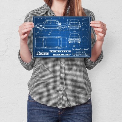 Plakat metalowy Skoda 100 Samochód Auto Motoryzacja Patent Tech Prezent