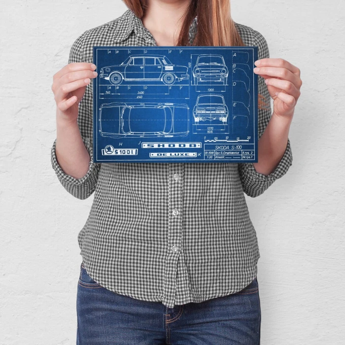 Poster metal Skoda 100 Samochód Auto Motoryzacja Patent Tech gift