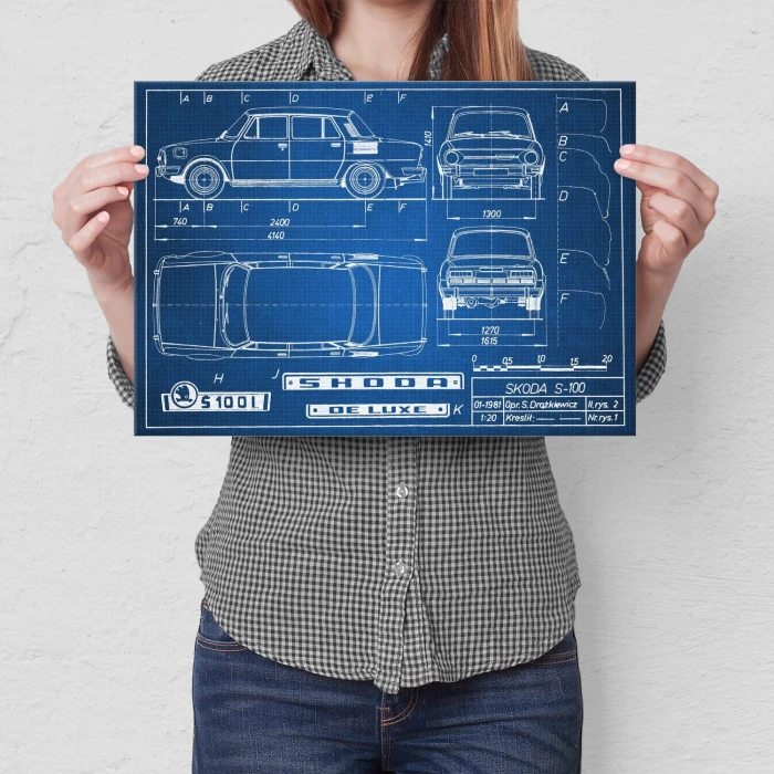 Poster metal Skoda 100 Samochód Auto Motoryzacja Patent Tech gift