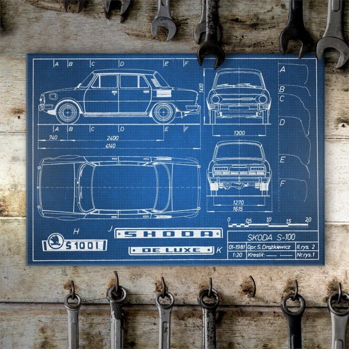 Poster metal Skoda 100 Samochód Auto Motoryzacja Patent Tech gift