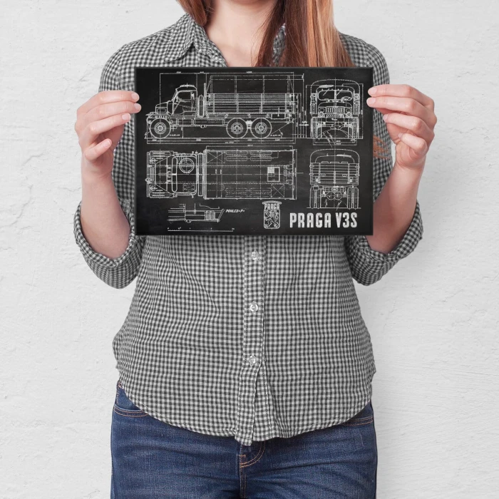 Poster metal PRAGA V3S Samochód Auto Ciężarówka Patent Slate gift