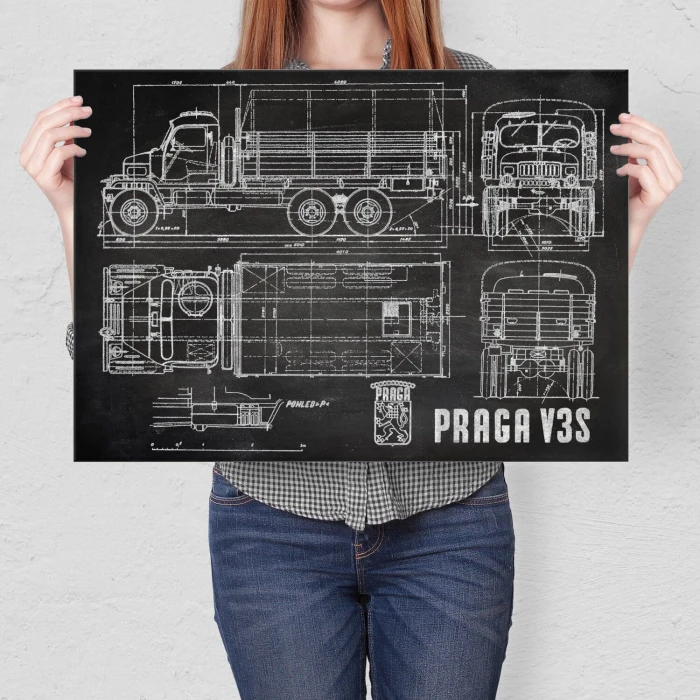 Plakat metalowy PRAGA V3S Samochód Auto Ciężarówka Patent Slate Prezent