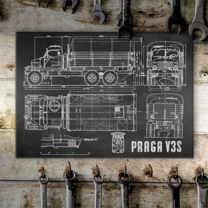 Plakat metalowy PRAGA V3S Samochód Auto Ciężarówka Patent Slate Prezent
