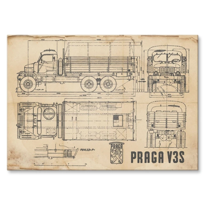 Plakat metalowy PRAGA V3S Samochód Auto Ciężarówka Patent Retro Prezent