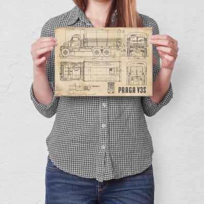 Plakat metalowy PRAGA V3S Samochód Auto Ciężarówka Patent Retro Prezent