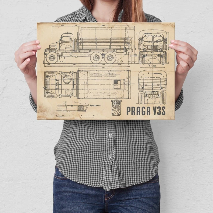 Plakat metalowy PRAGA V3S Samochód Auto Ciężarówka Patent Retro Prezent
