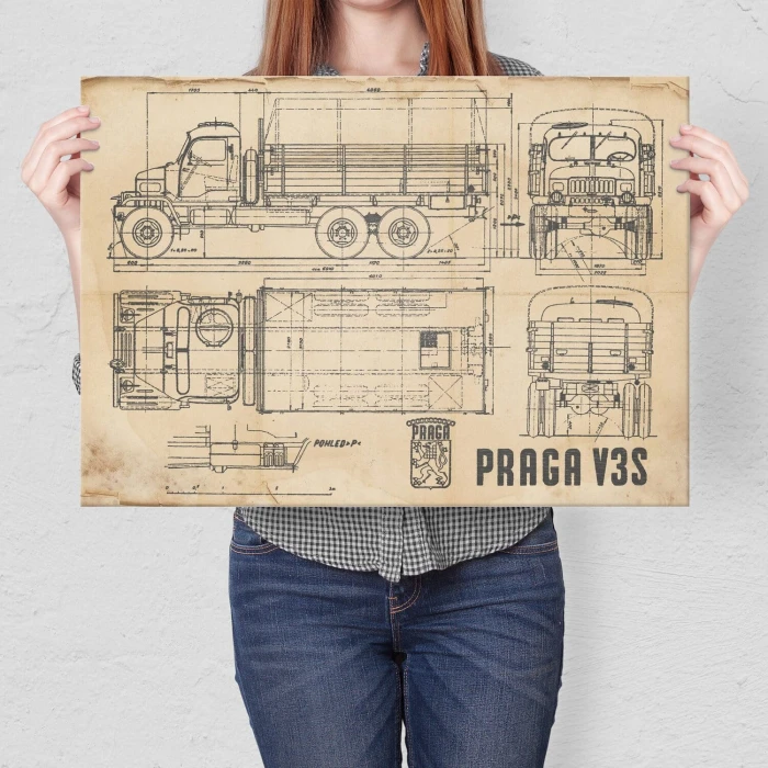 Plakat metalowy PRAGA V3S Samochód Auto Ciężarówka Patent Retro Prezent
