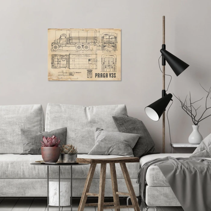 Poster metal PRAGA V3S Samochód Auto Ciężarówka Patent Retro gift
