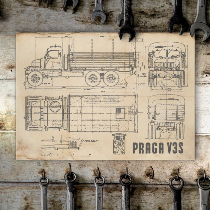 Poster metal PRAGA V3S Samochód Auto Ciężarówka Patent Retro gift