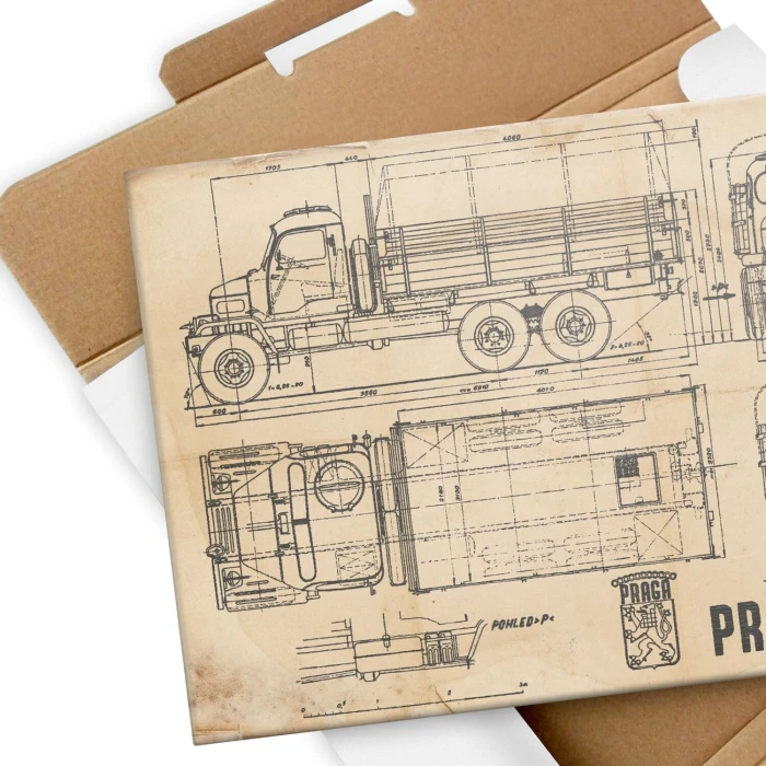Plakat metalowy PRAGA V3S Samochód Auto Ciężarówka Patent Retro Prezent
