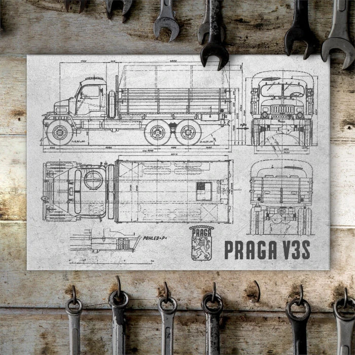Plakat metalowy PRAGA V3S Samochód Auto Ciężarówka Patent Stone Prezent