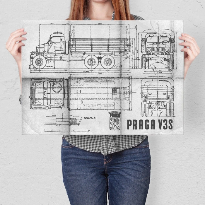 Poster metal PRAGA V3S Samochód Auto Ciężarówka Patent Daily gift