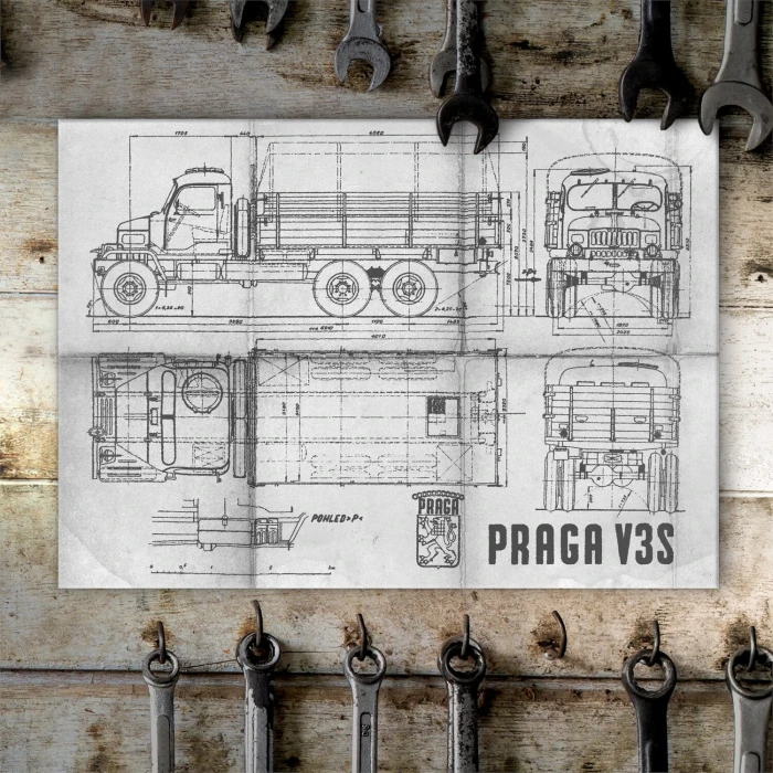 Plakat metalowy PRAGA V3S Samochód Auto Ciężarówka Patent Daily Prezent