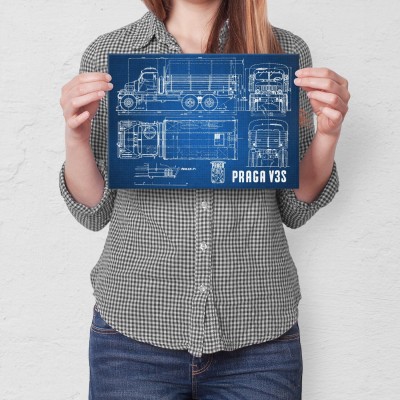 Plakat metalowy PRAGA V3S Samochód Auto Ciężarówka Patent Tech Prezent