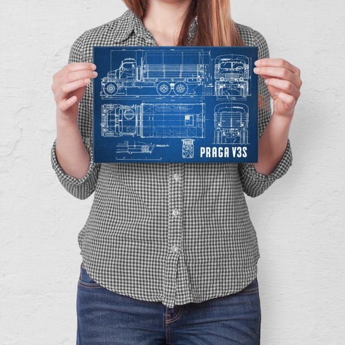 Plakat metalowy PRAGA V3S Samochód Auto Ciężarówka Patent Tech Prezent