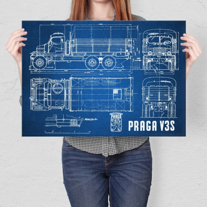 Plakat metalowy PRAGA V3S Samochód Auto Ciężarówka Patent Tech Prezent