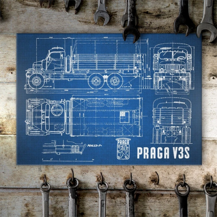 Plakat metalowy PRAGA V3S Samochód Auto Ciężarówka Patent Tech Prezent