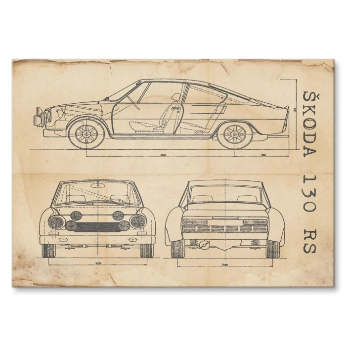 Plakat metalowy Skoda 130 RS Samochód Auto Motoryzacja Patent Retro Prezent