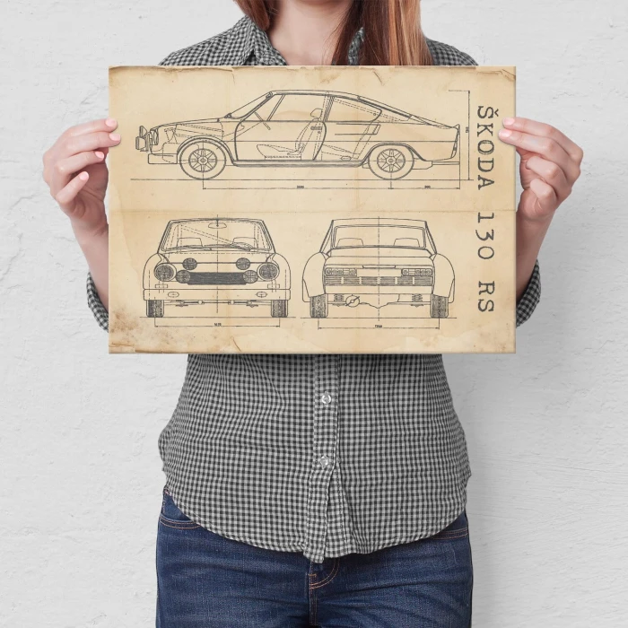 Plakat metalowy Skoda 130 RS Samochód Auto Motoryzacja Patent Retro Prezent
