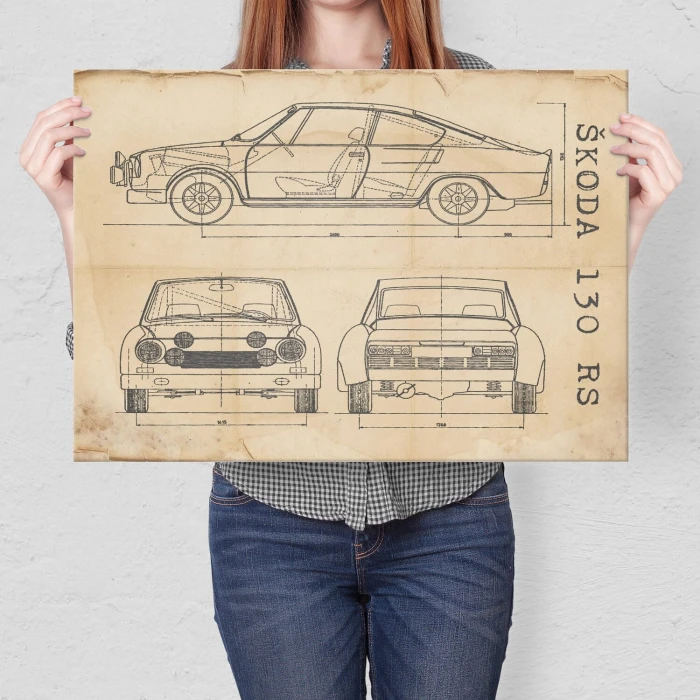 Plakat metalowy Skoda 130 RS Samochód Auto Motoryzacja Patent Retro Prezent