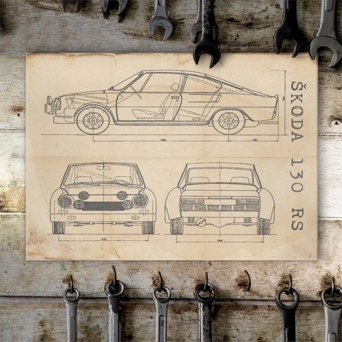 Plakat metalowy Skoda 130 RS Samochód Auto Motoryzacja Patent Retro Prezent